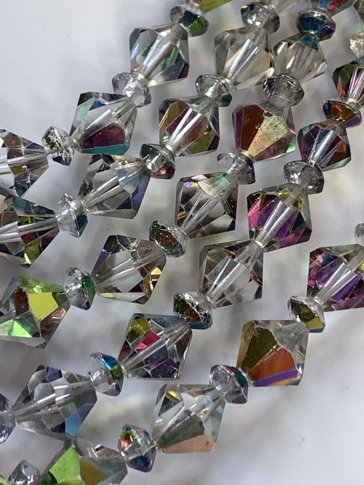 Aurora Borealis Multi Strand Collar Necklace Glass Beaded Bicone AB Silver Vtg
