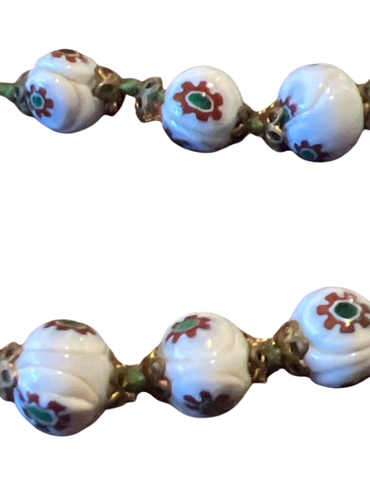Vintage Murano Glass Beaded Necklace With Floral Design 22 Inches *Broken*