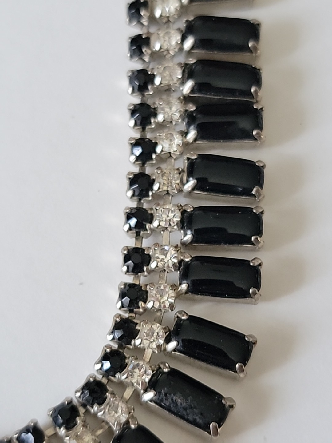 Vintage Juliana Style Black Clear Rhinestone Collar Necklace 13-15″L Read