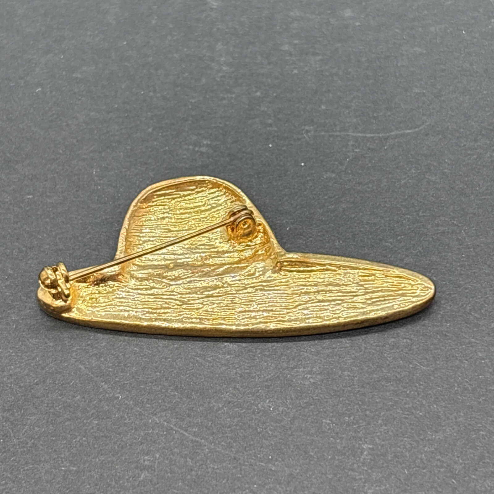 Vintage Gold Tone Red Hat Brooch with Crystal Band