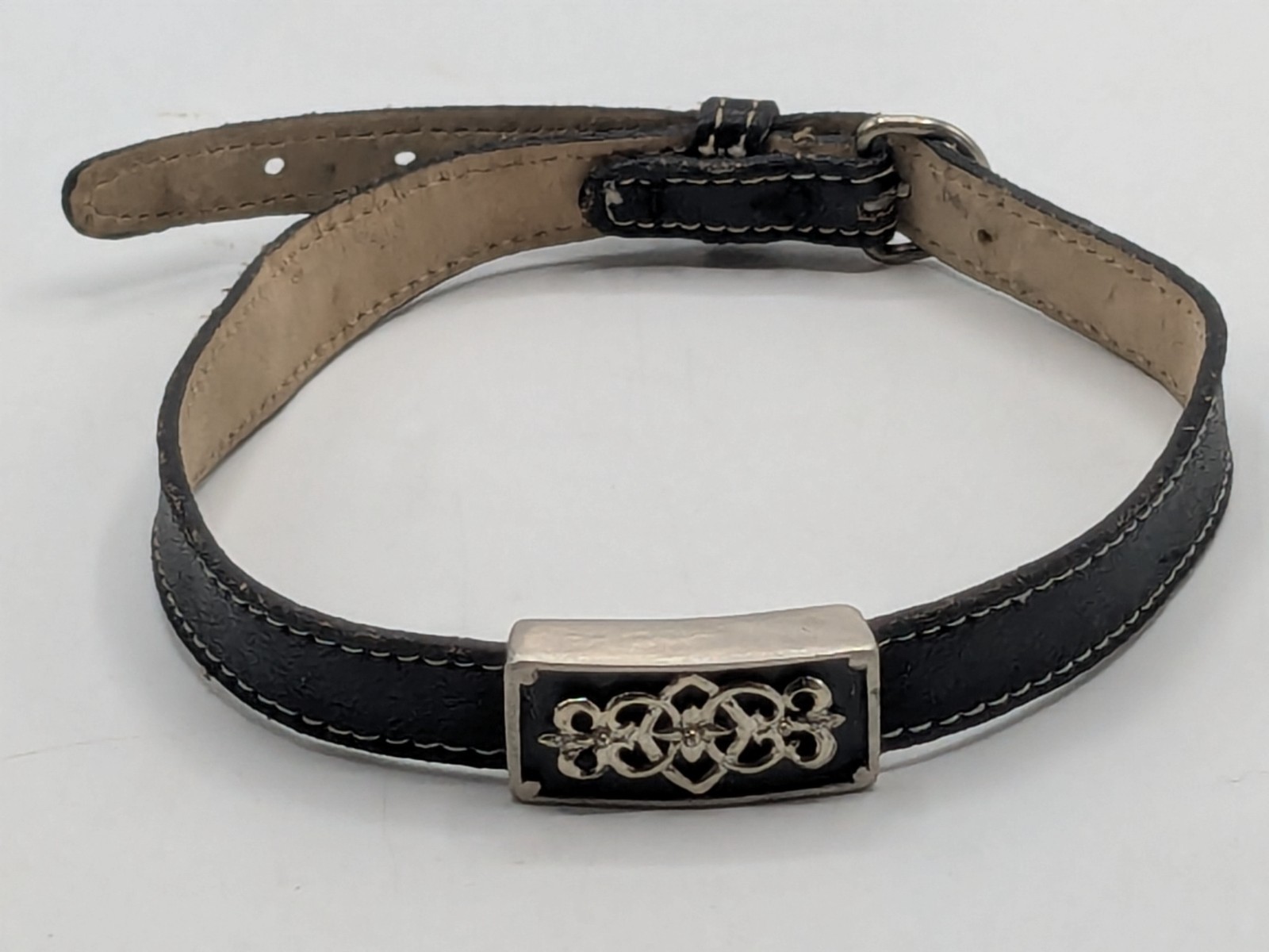 Vintage Roxanne Assoulin Black Leather Choker with Silver Tone Celtic Knot