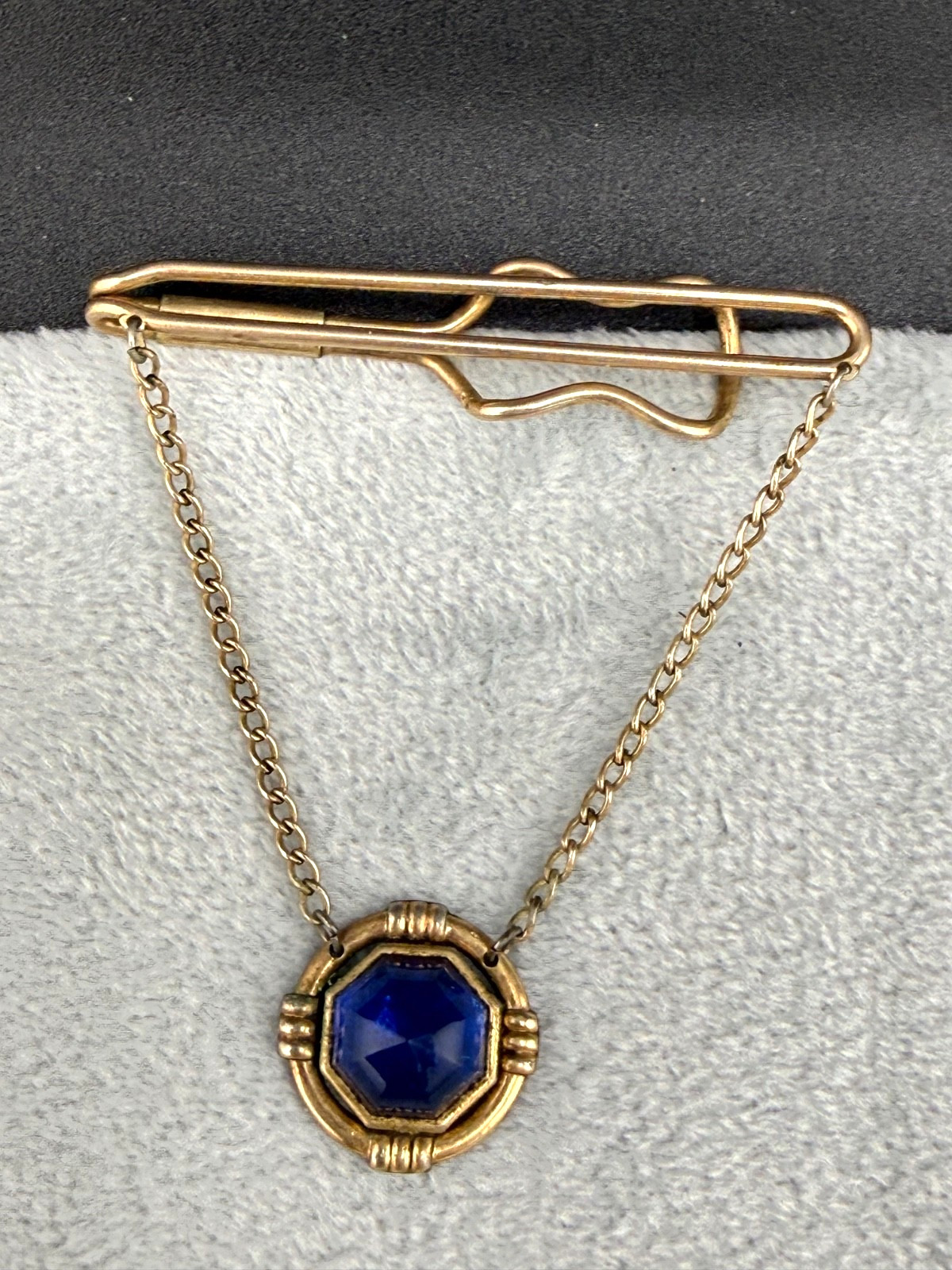 Vintage Hadley Tie Clip Blue Gold Tone