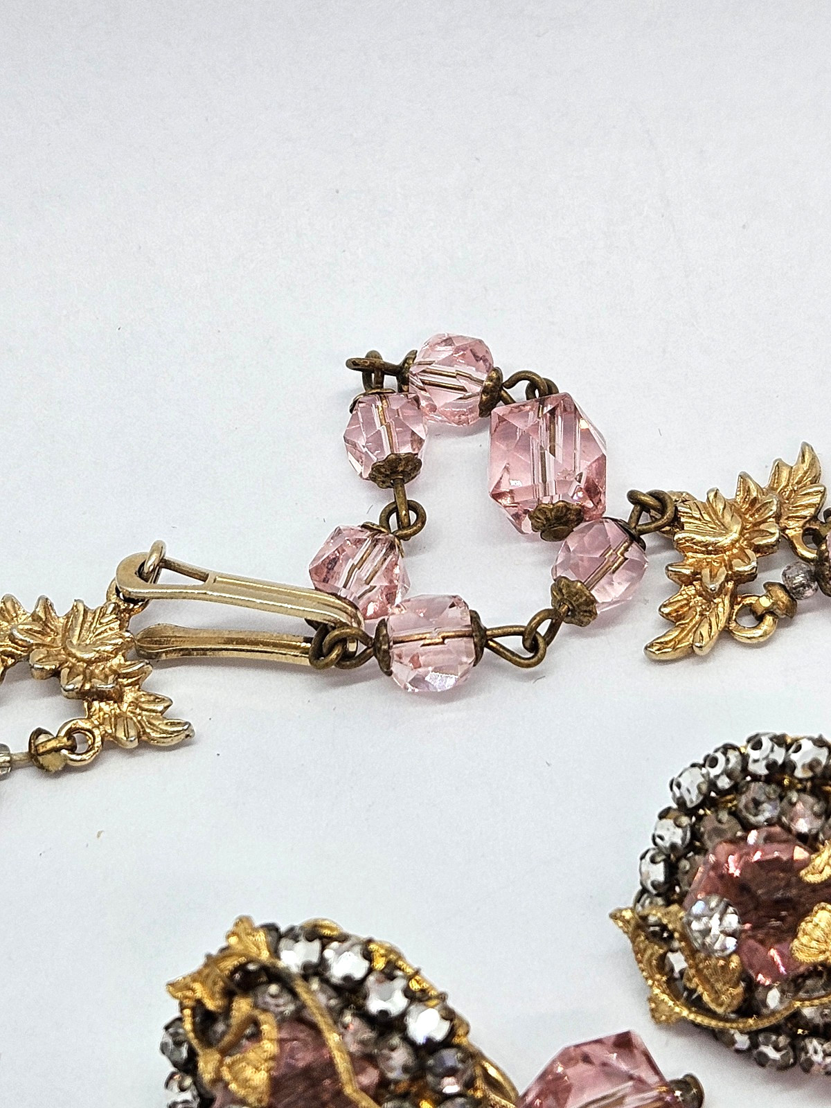 Vintage Original by Robert? Necklace & Earrings Pink Crystal Beads Rhinestones
