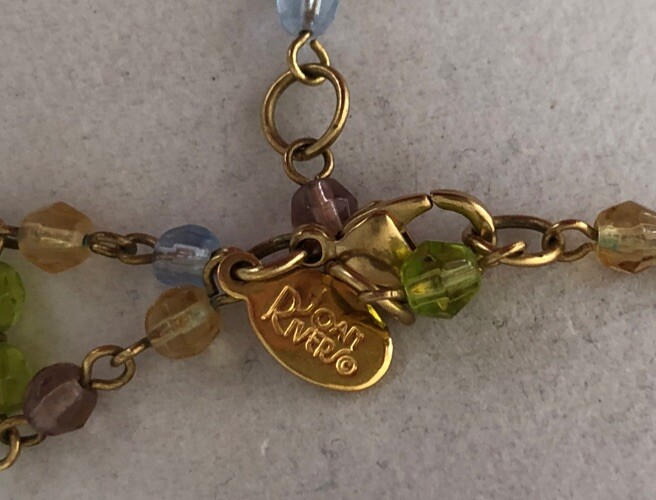 Joan Rivers Signed Multicolor Colorful Gemstones Cluster Necklace 19″  Gold Tone