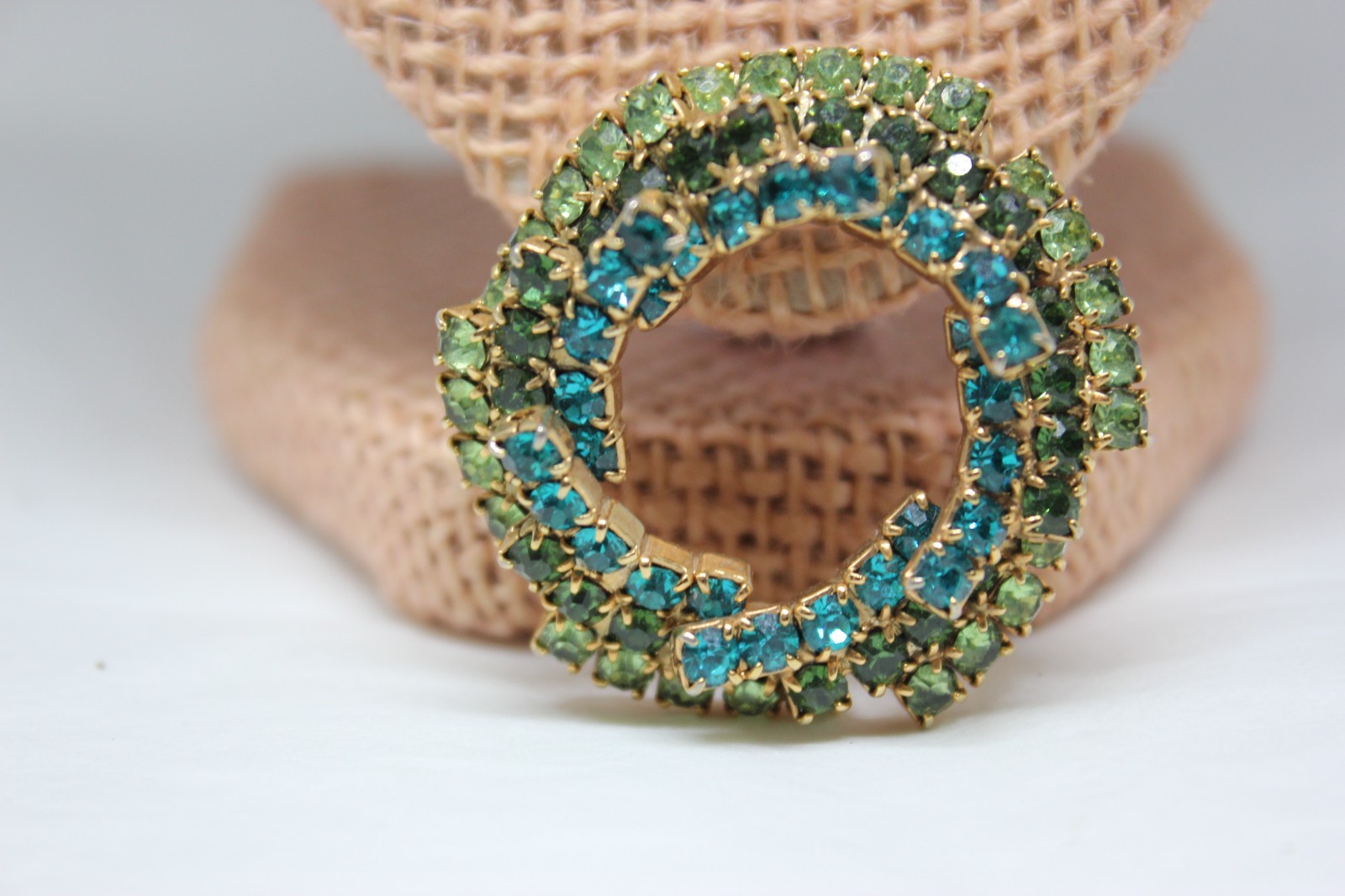 Vintage Shades of Green Rhinestone Pin