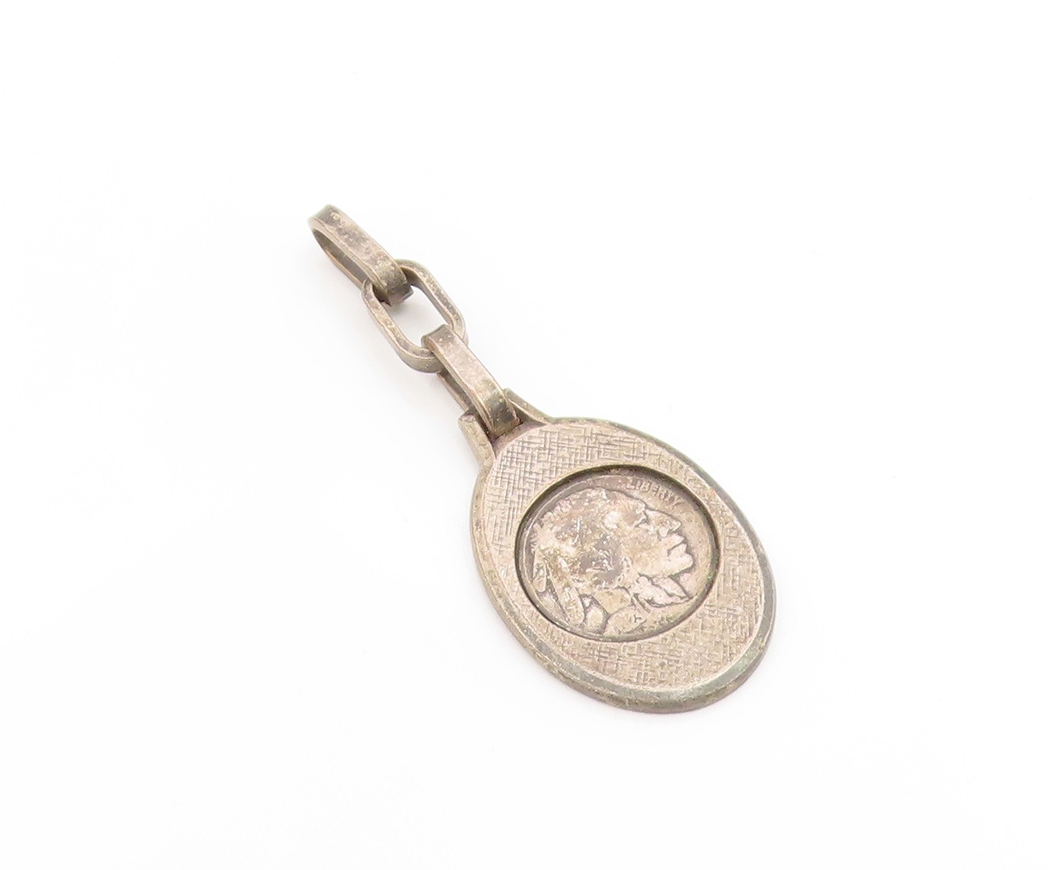 925 Sterling Silver Vintage Pendant Antique US Buffalo Head Nickel Coin PT26151