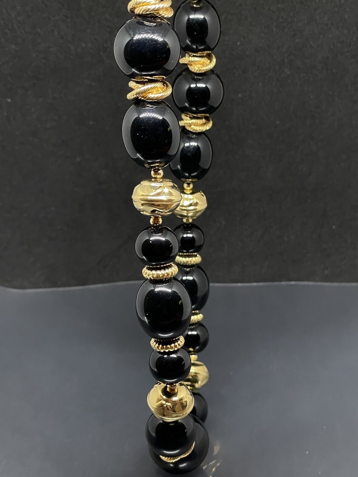 Vintage Trifari Necklace Gold Tone And Black Beaded 23.5 in Signed✨