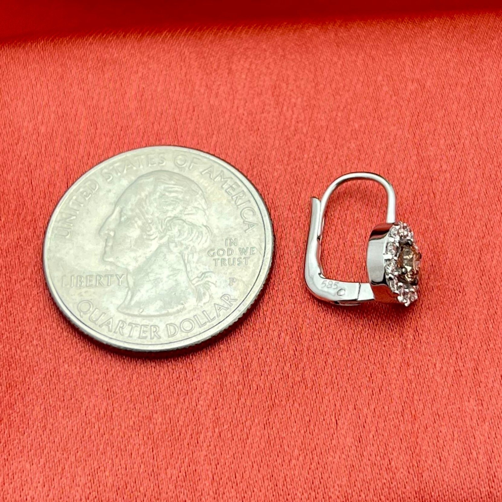 14K Diamond Drop Earrings-White Gold-Champagne and White Diamonds-0.50tcw