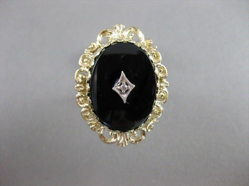 ANTIQUE VICTORIAN OLD MINE DIAMOND ONYX 14K Y GOLD FILIGREE COCKTAIL RING #20714