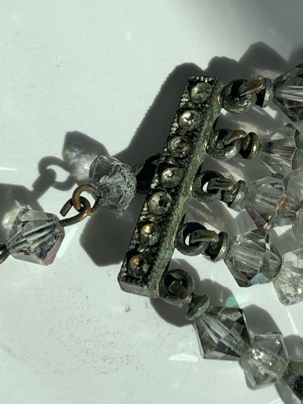Aurora Borealis Multi Strand Collar Necklace Glass Beaded Bicone AB Silver Vtg