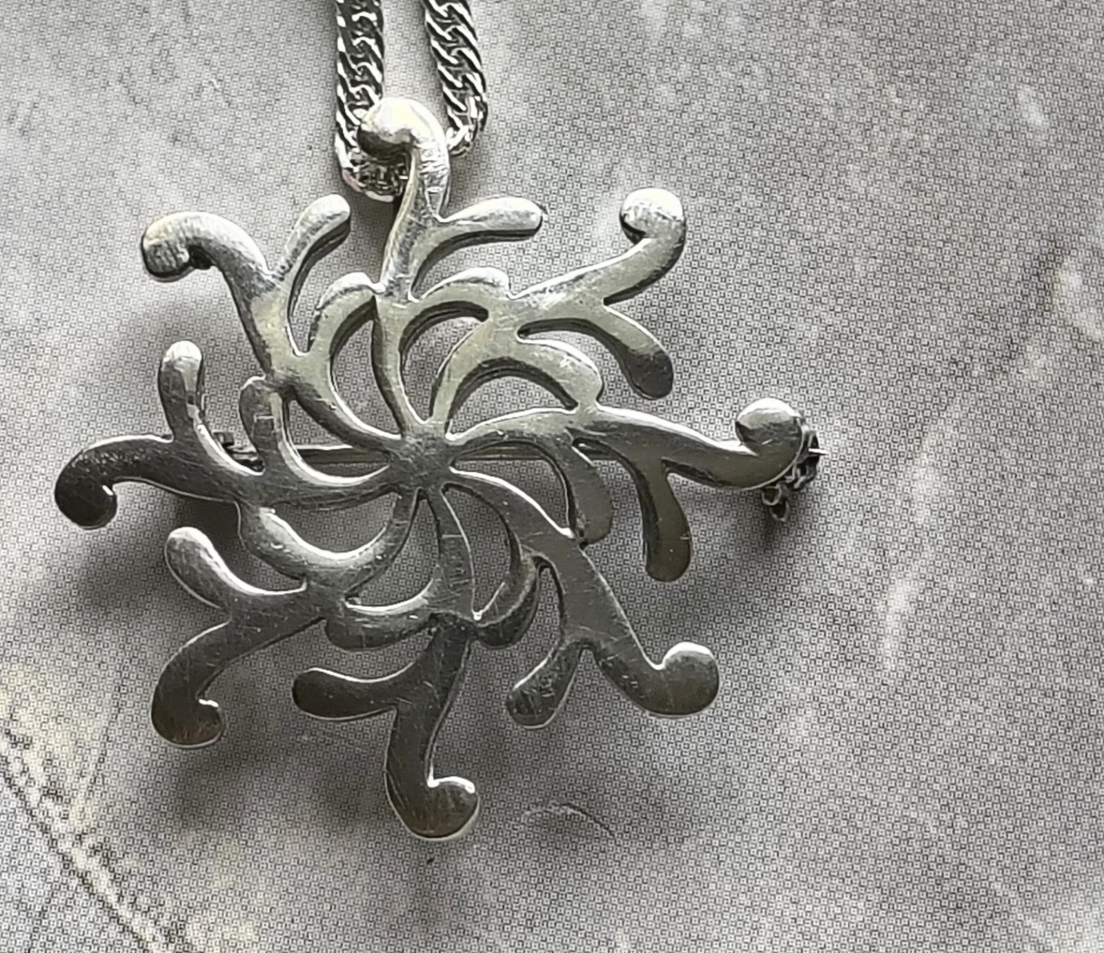 Vintage Sterling 925 Silver Fire Star Convertible Brooch Pendant Necklace