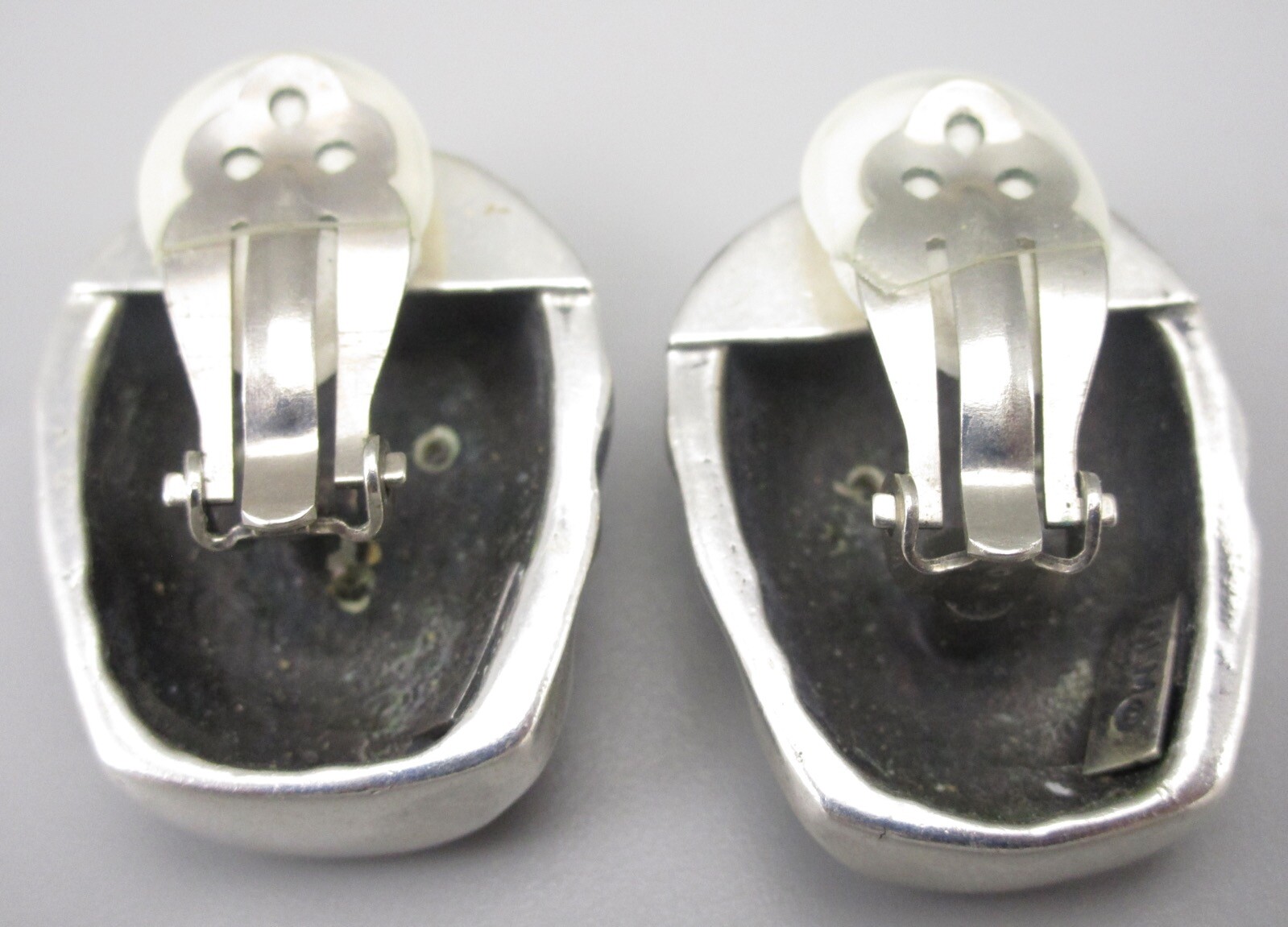 RARE DIAN MALOUF STERLING CZ DIA DE LOS MUERTOS CLIP ON EARRINGS 