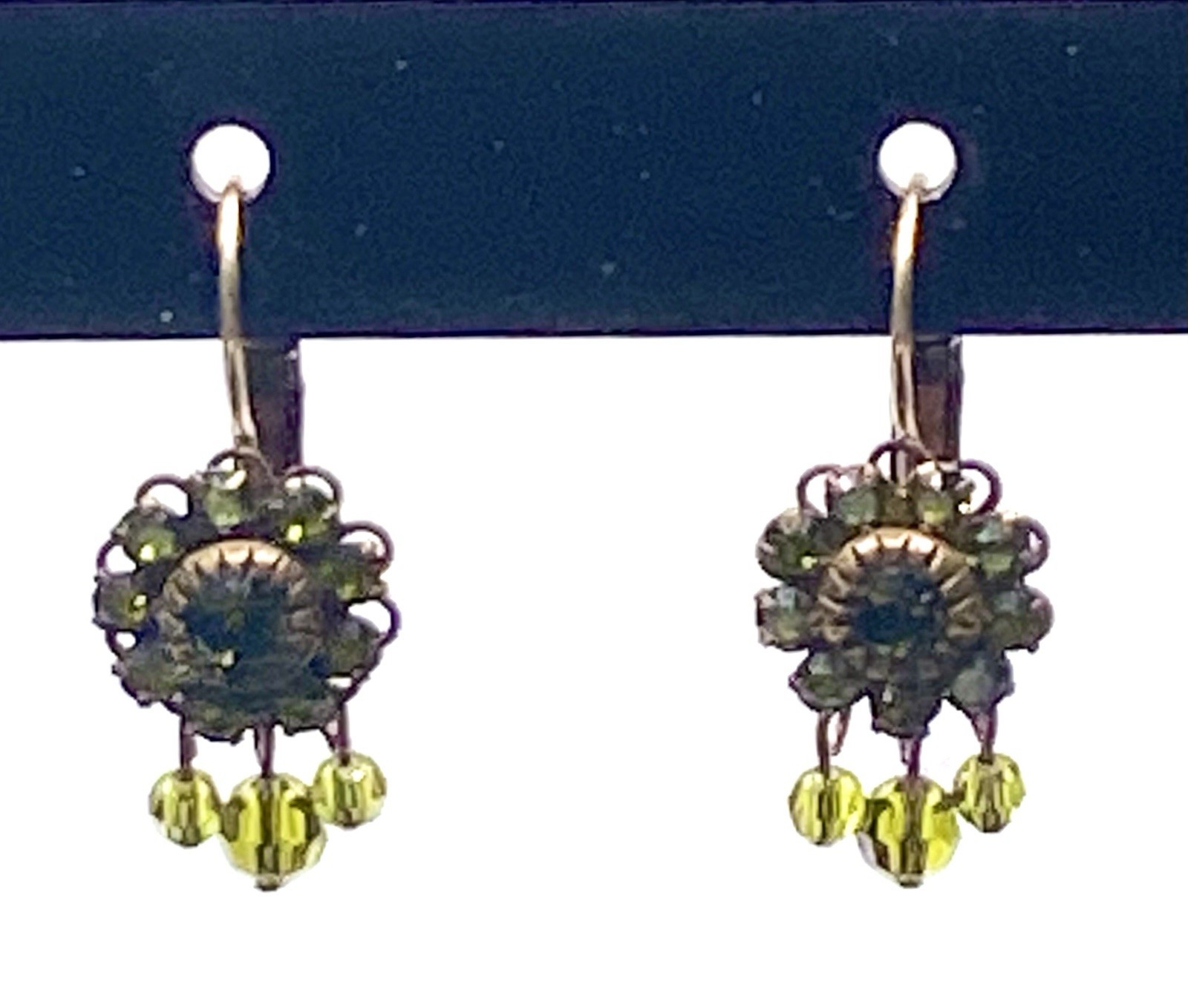 VTG Signed Liz Palacios Lime Green Swarovski Crystal Earrings W/ Lever Closure