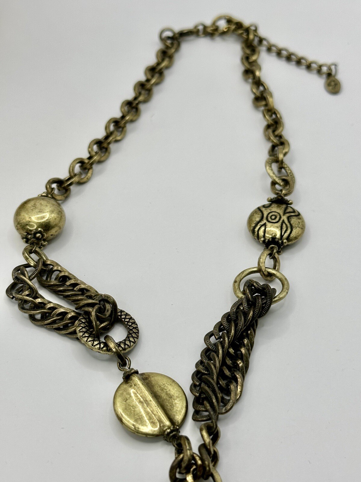 CG Antique Gold Tone Necklace With Brown Acrylic Beaded Pendant 20 Inches.