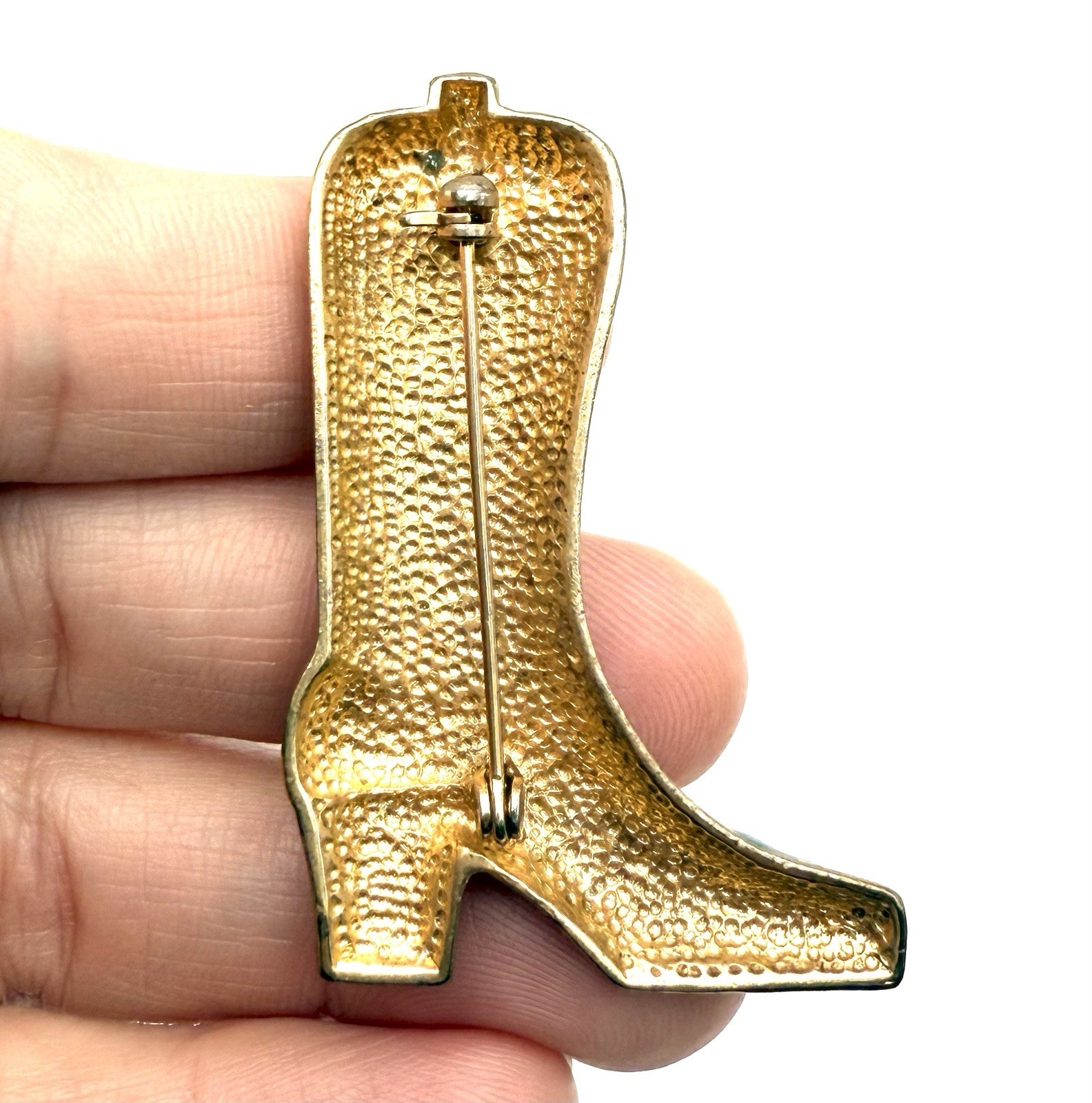 Cowgirl Cowboy Brooch By Western Mates Denim Blue Beige Rhinestones Gold Tone