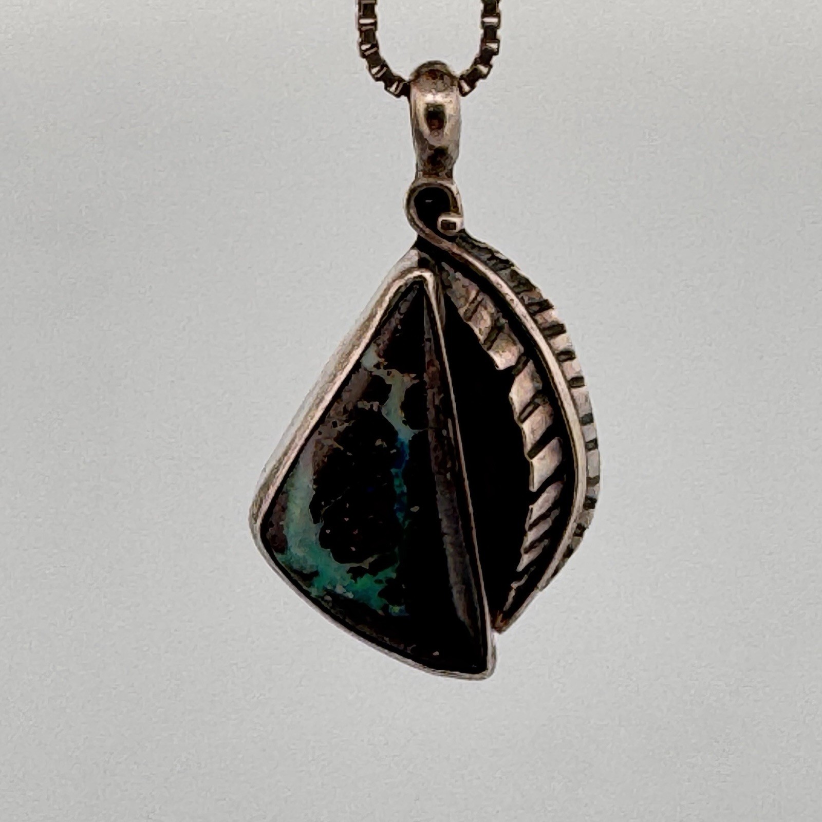 Signed RS Sterling Silver Boulder Opal Pendant Blue Green Purple Flash Artisan