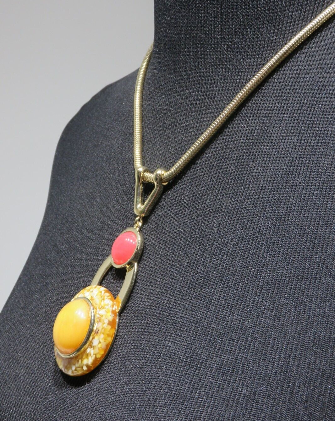 Vintage Gold Tone Pink, Orange, Cream Pendant Lot 1847S lisasfinds