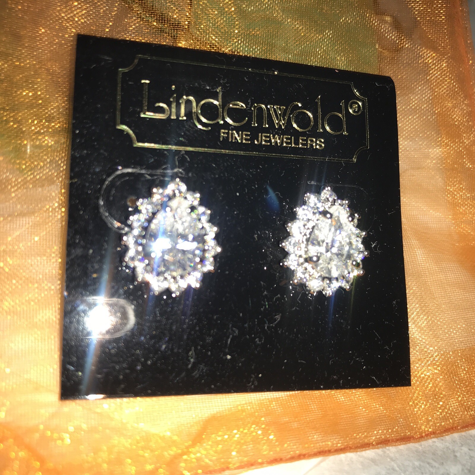 Vintage LINDENWOLD FINE JEWELERS Sterling Silver 2 Layers Rhinestones Earrings