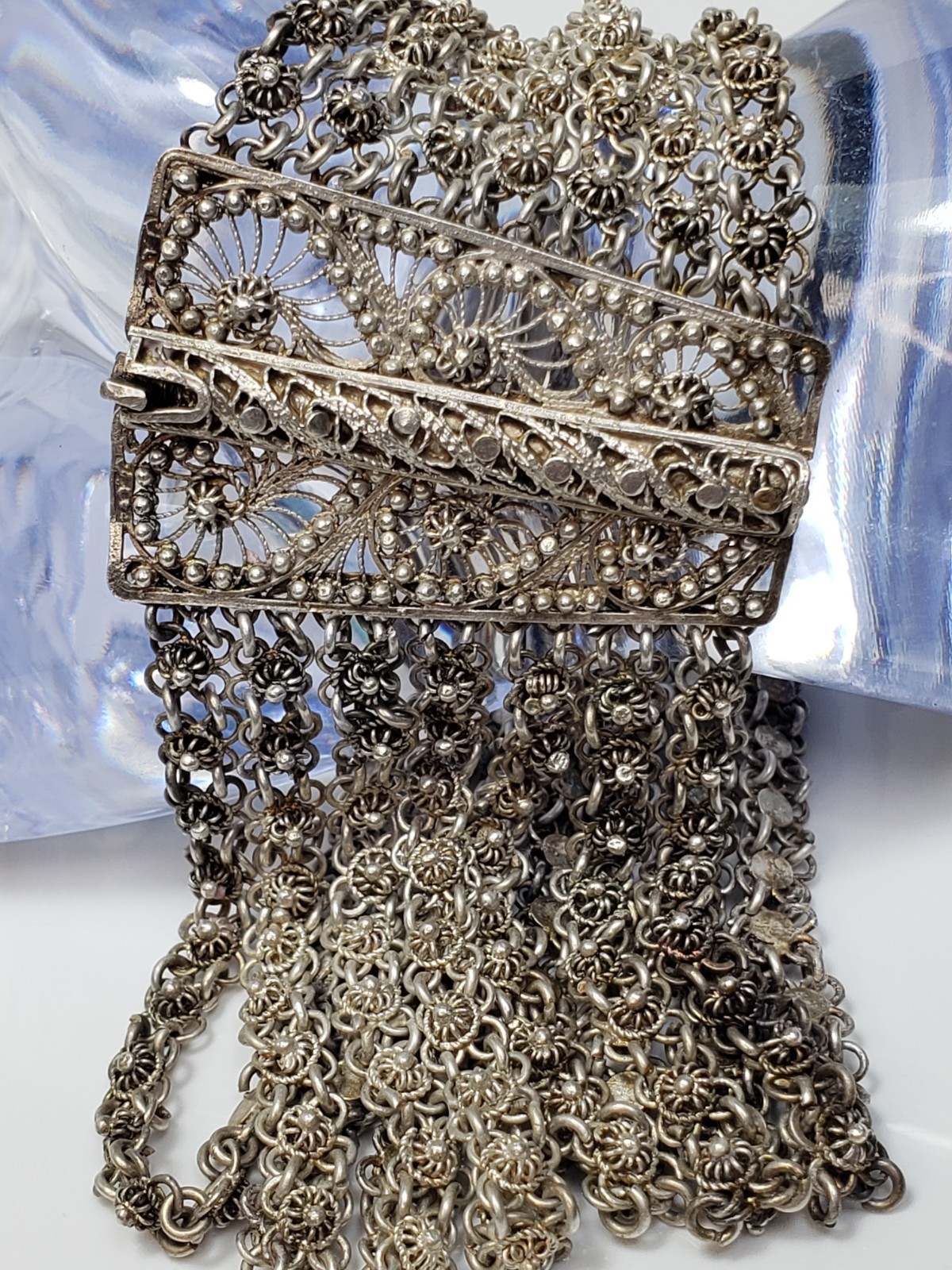 Antique Silver Ottoman Filigree Bracelet 40g 8″ 39mm Wide