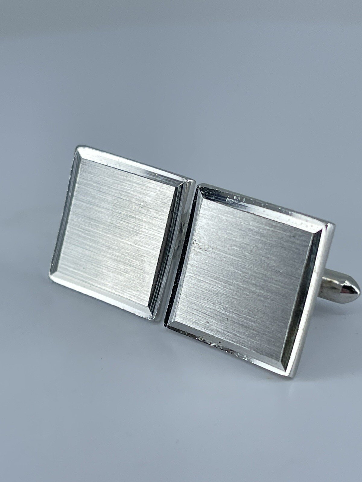 Vintage Swank cufflinks brushed and polished silver tone square design 3/4″