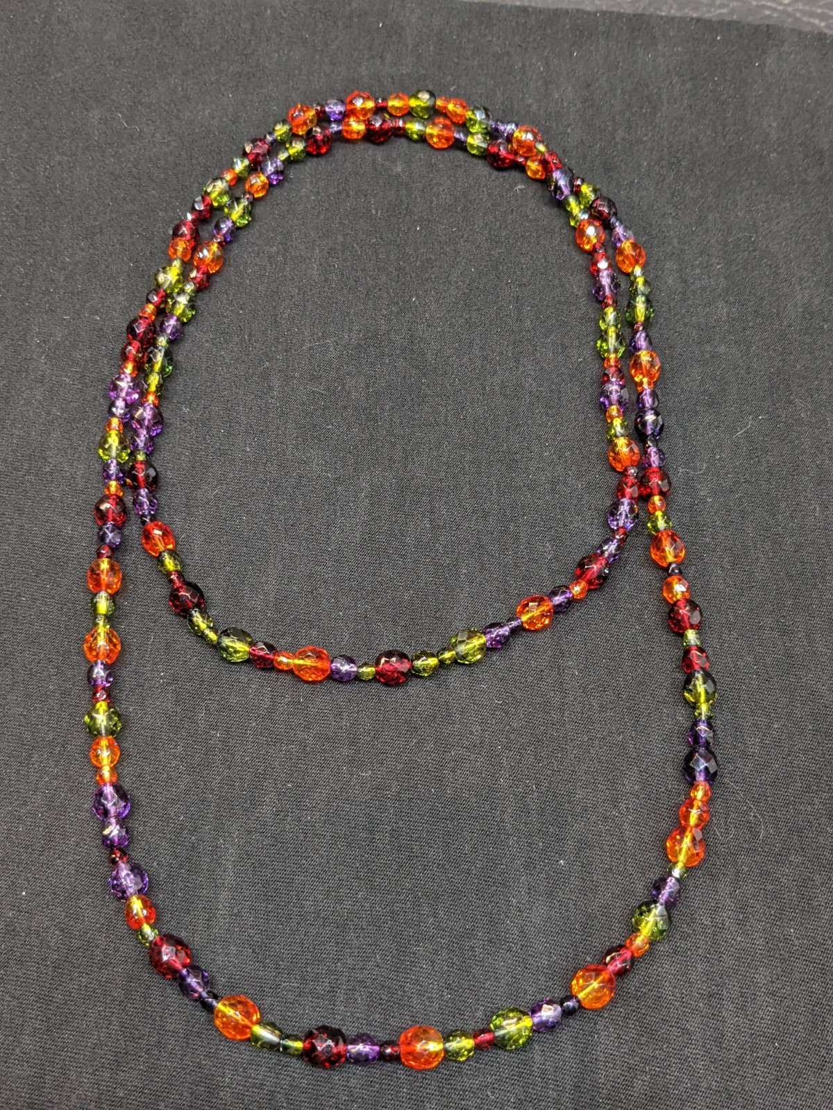 Vintage 44″ Faceted Glass Bead Necklace Long Multicolor Boho Layering Strand