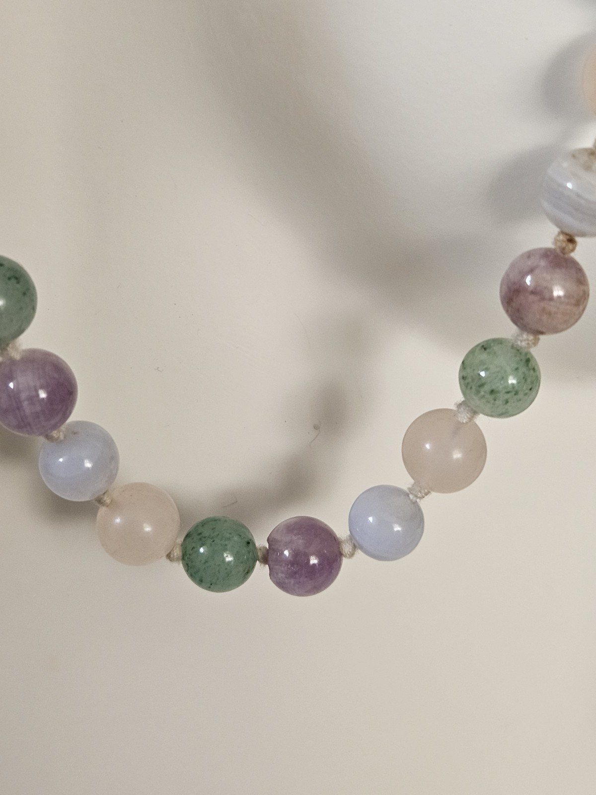 Vtg Multi Color Pastel Round Beaded Necklace Bracelet Set Jade Agate Quartz