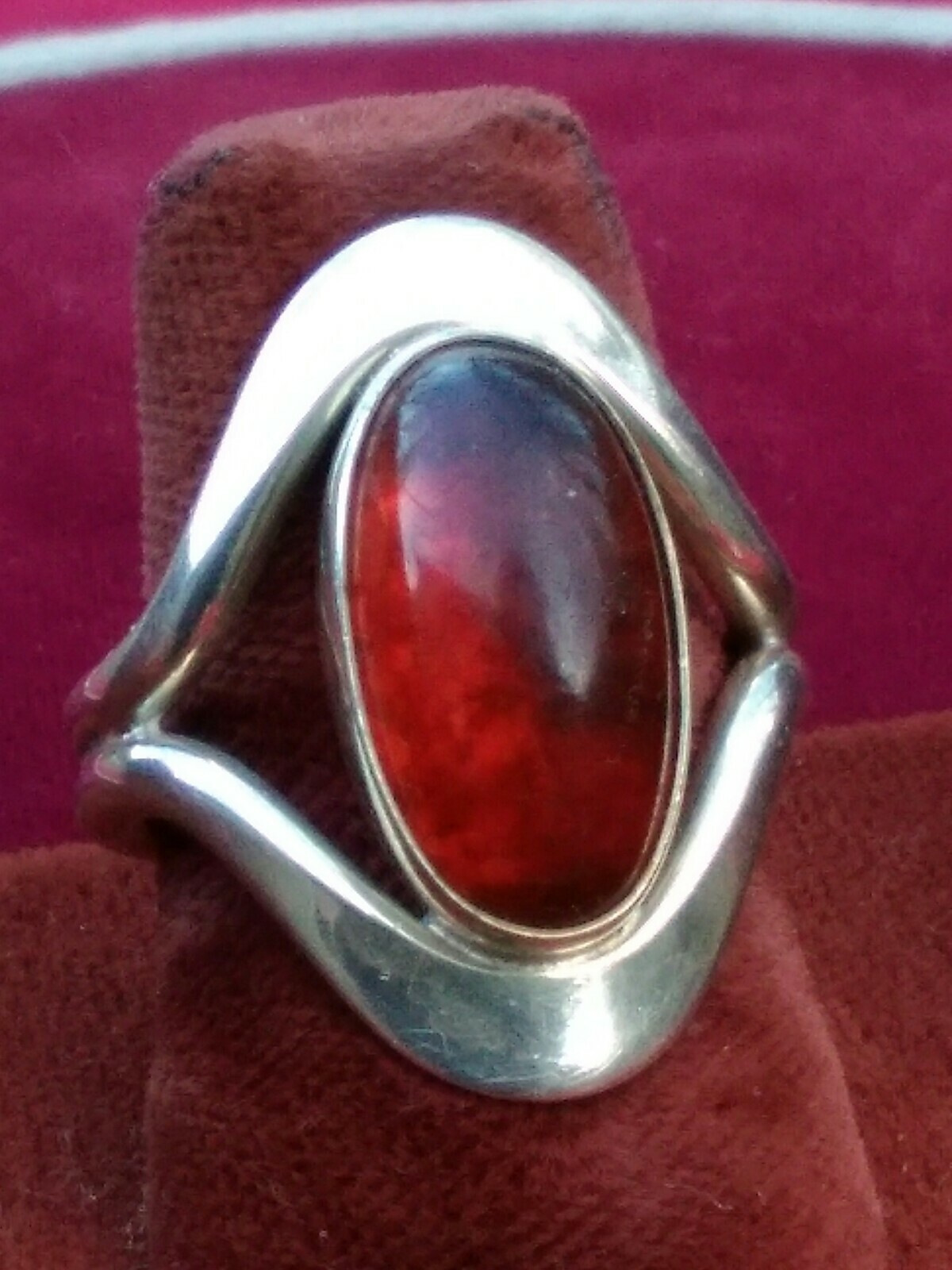 Vintage NEILS ERIK FROM 925 Sterling Modernist Amber Ring Size 6 Denmark