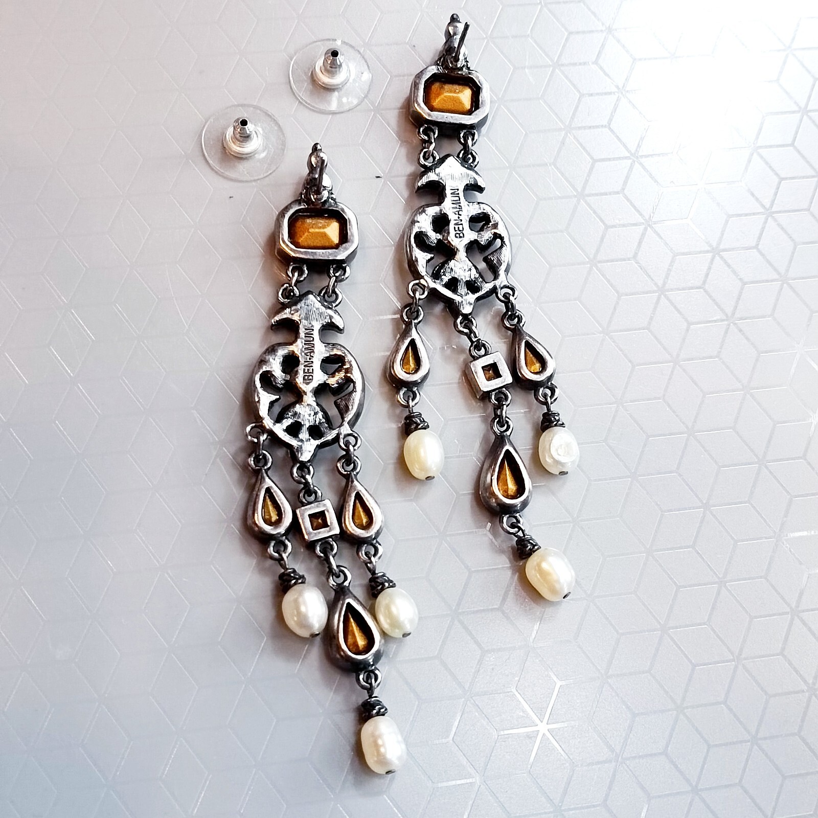 BEN-AMUN Crystals Chandelier Silver Tone Earrings , Length 3.2 inch