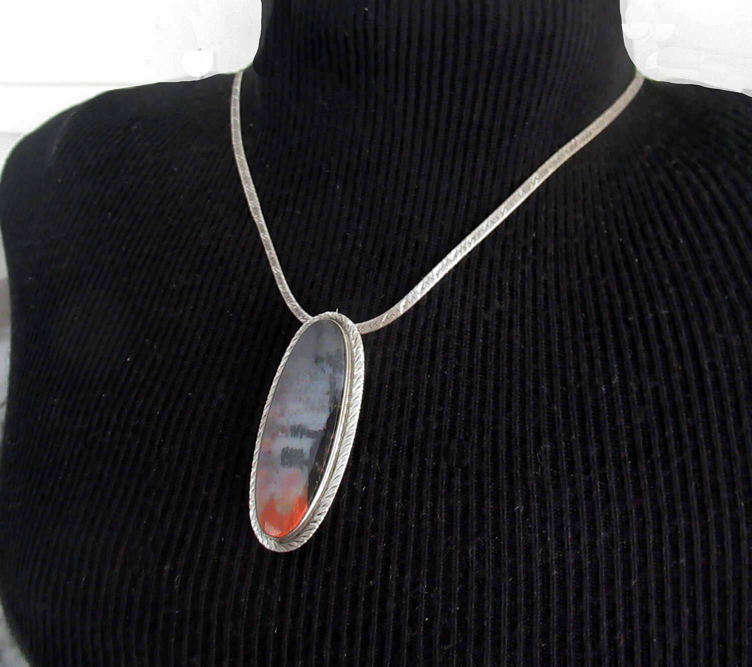 LARGE 2 3/8 INCHES NAVAJO STERLING PETRIFIED WOOD BROOCH PENDANT TOO