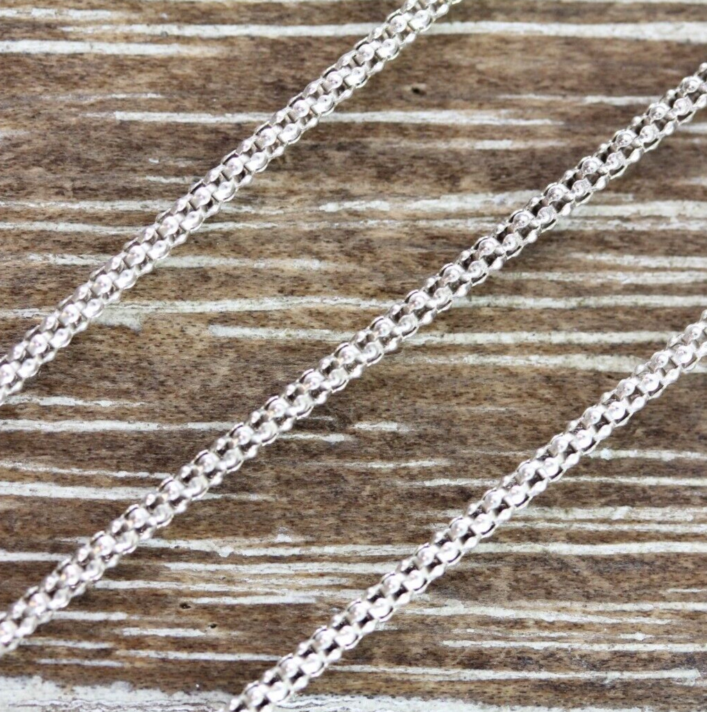 VINTAGE POPCORN STERLING SILVER 925 CHAIN LINK NECKLACE 18.5″ STAPLE LAYER RETRO