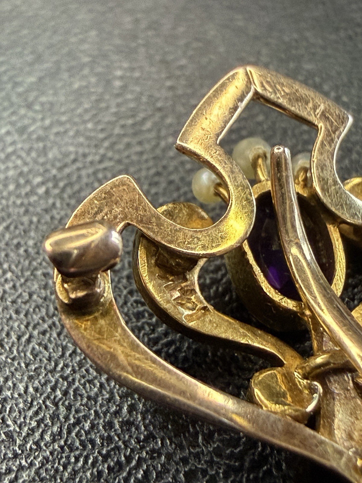 Antique Victorian 14K Gold Amethyst Seed Pearl Convertible Brooch Pendant