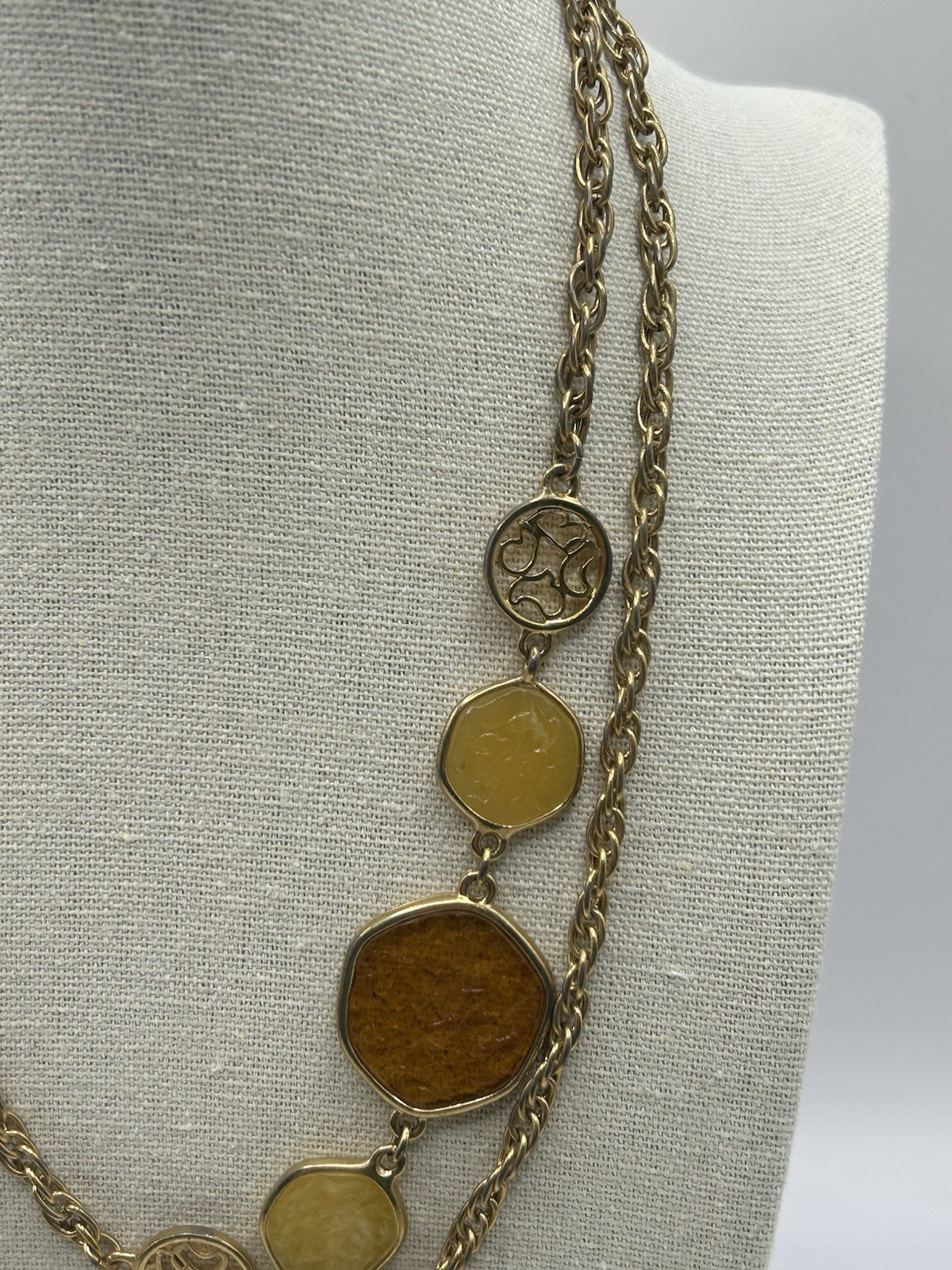 SARAH COVENTRY Necklace & Earrings Taste Of Honey Amber Discs Gold Tone Vintage