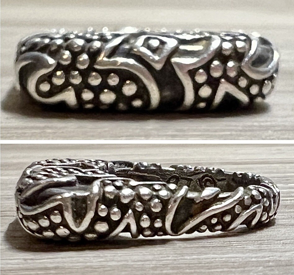 Vintage Designer Dian Malouf Sterling Silver Tall Tribal Stack Ring, Size 6.5
