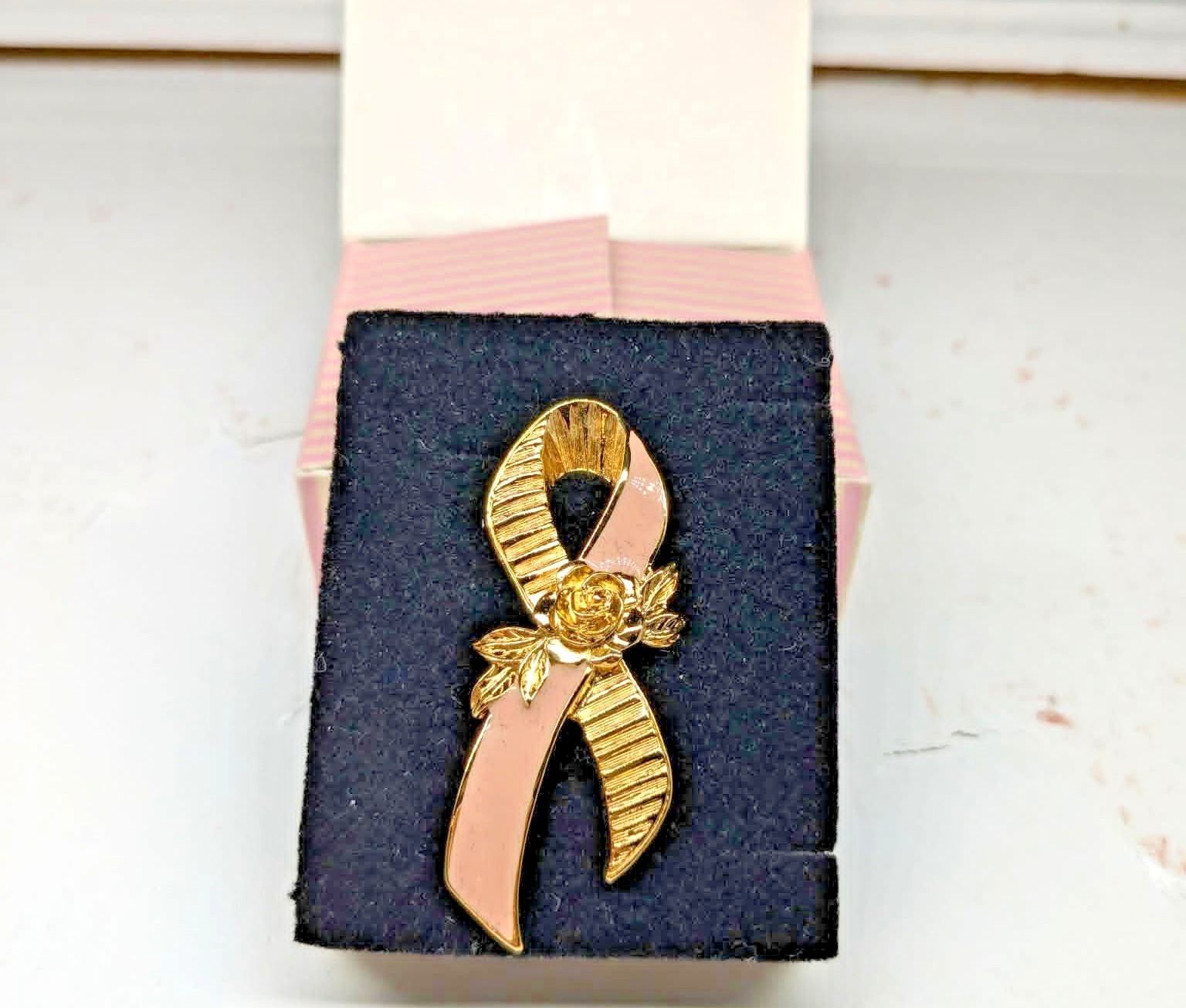 Vintage 1993 Avon “Better Breast Care” Large Pink Ribbon Tack Pin Brooch