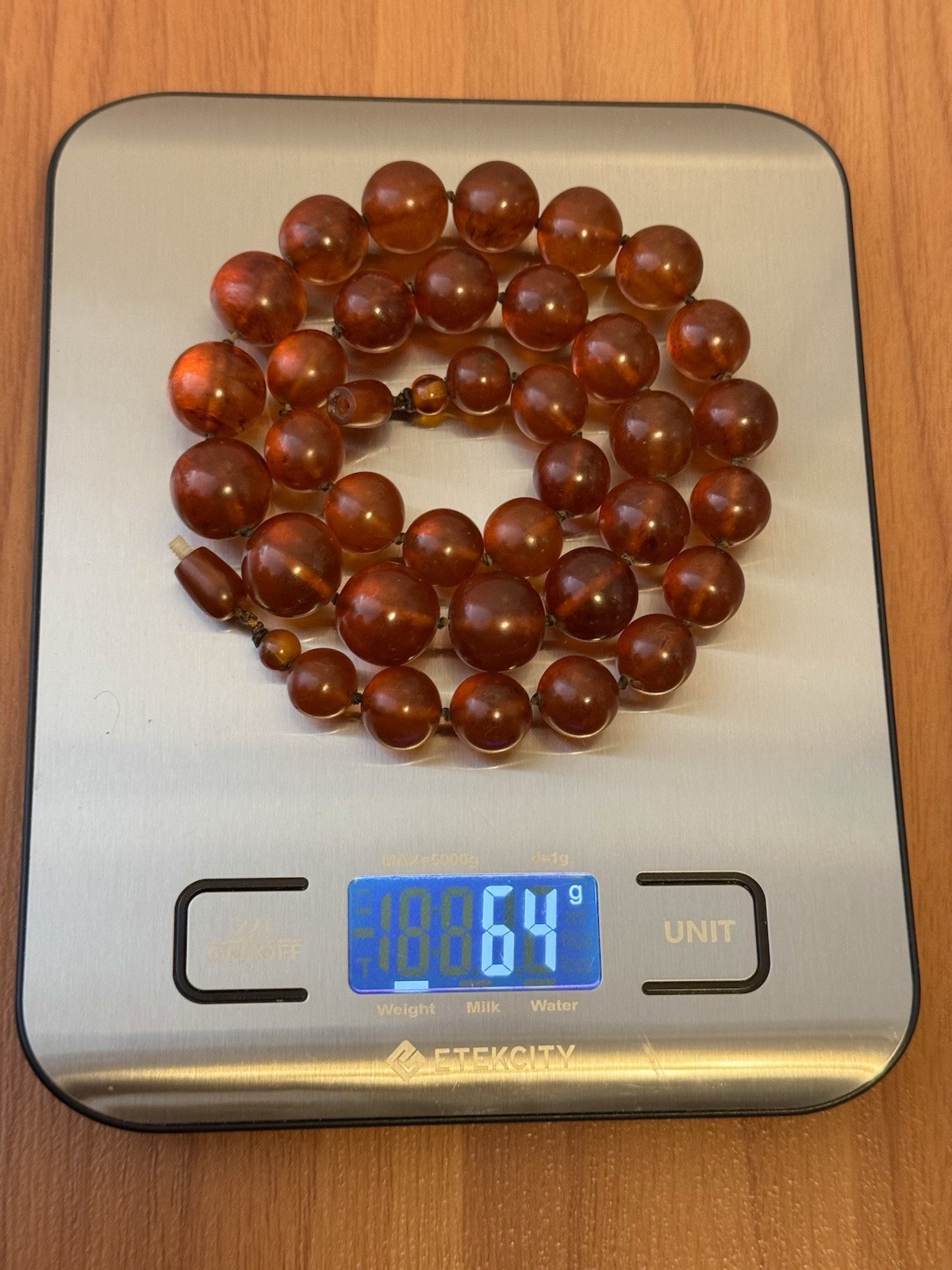 Vintage,Graduated & Knotted Cognac Color Baltic Amber Necklace 24”inch & 64grams