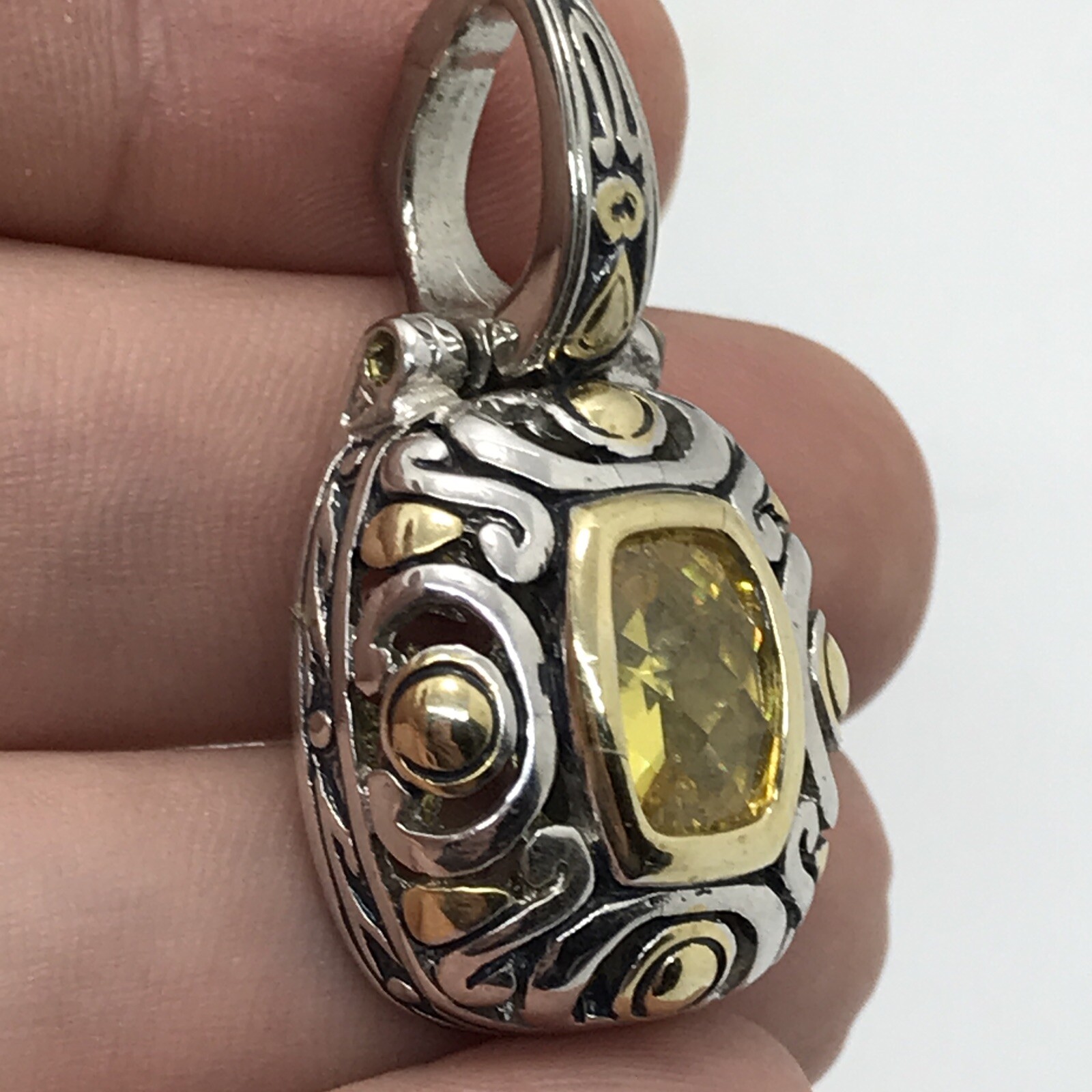Vintage T * J Renaissance Revival 2-Tone Citrine Yellow Cubic Zirconia Pendant