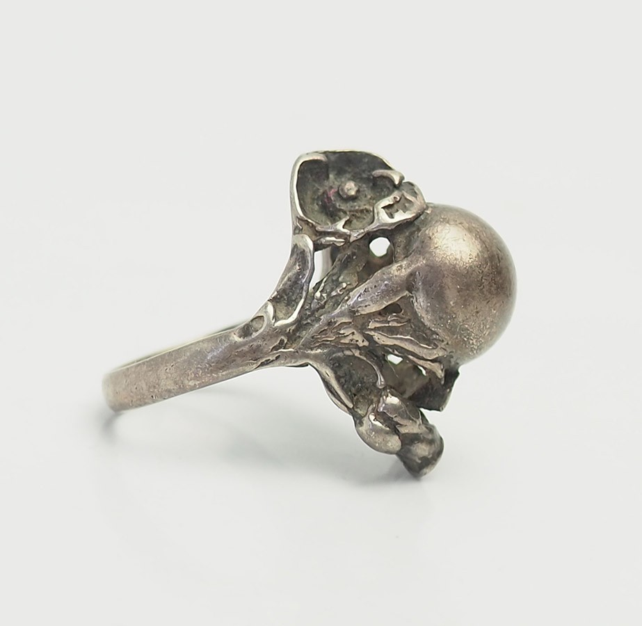 Antique Jens Petersen Denmark sterling silver poppy flower Orb ring sz 6.25