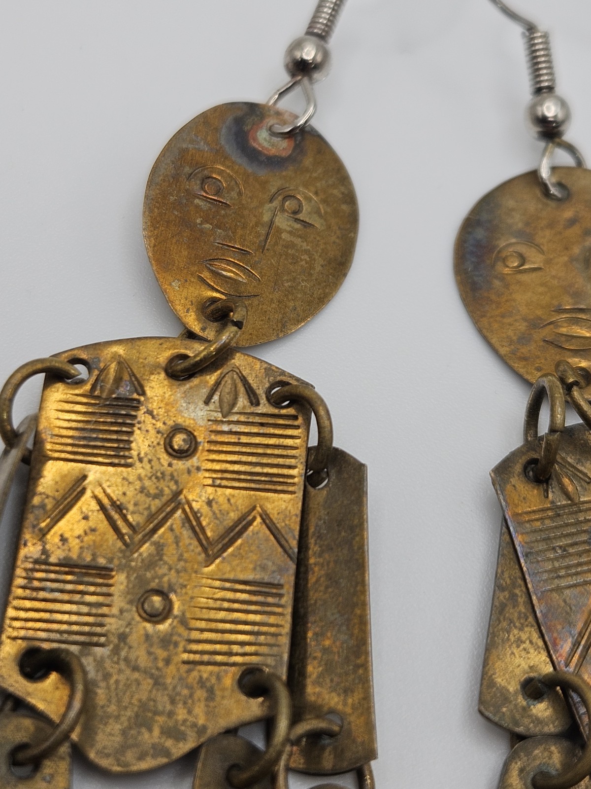 Vintage Brass Tone Articulated Man Person Dangle Earrings