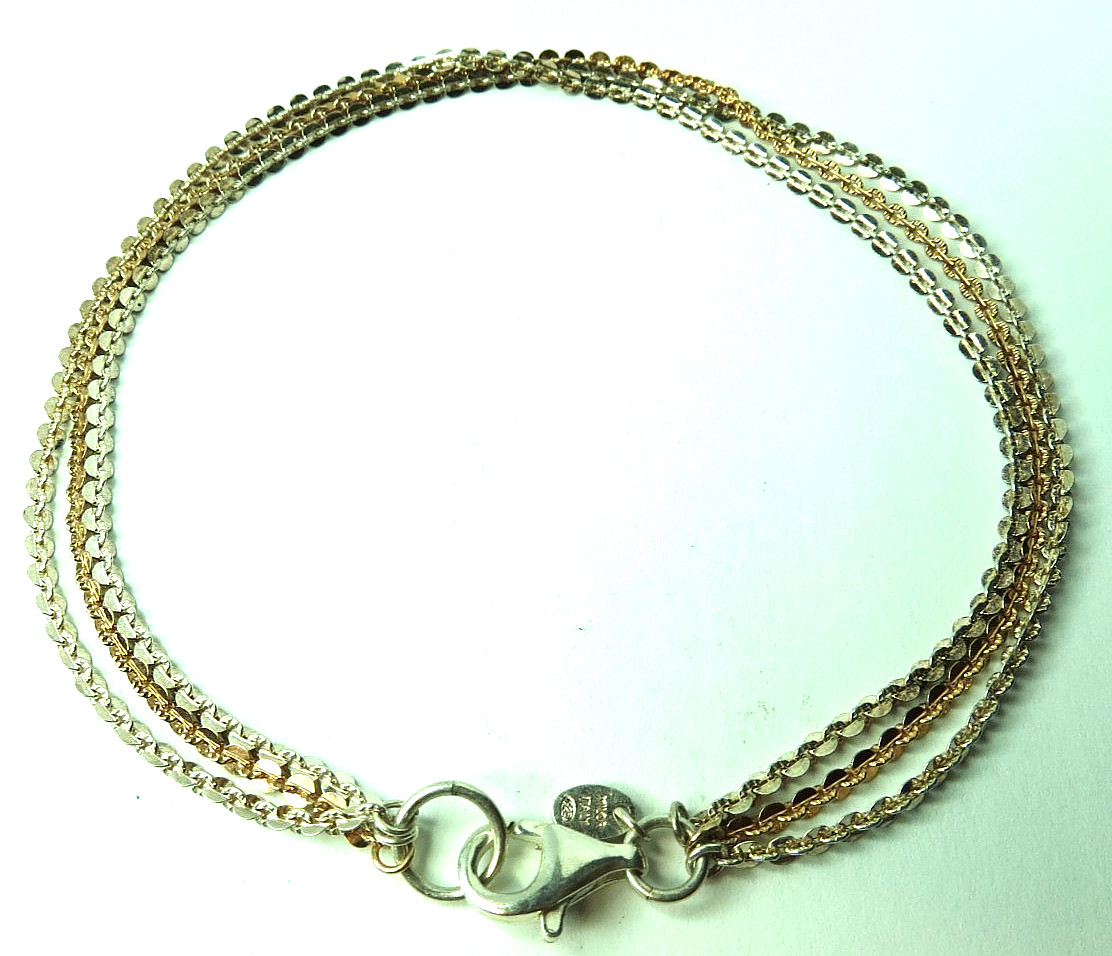 3 CHAIN & MULTICOLORS WOMEN MILOR 925 STERLING SILVER BRACELET 6.6 gr & 9″