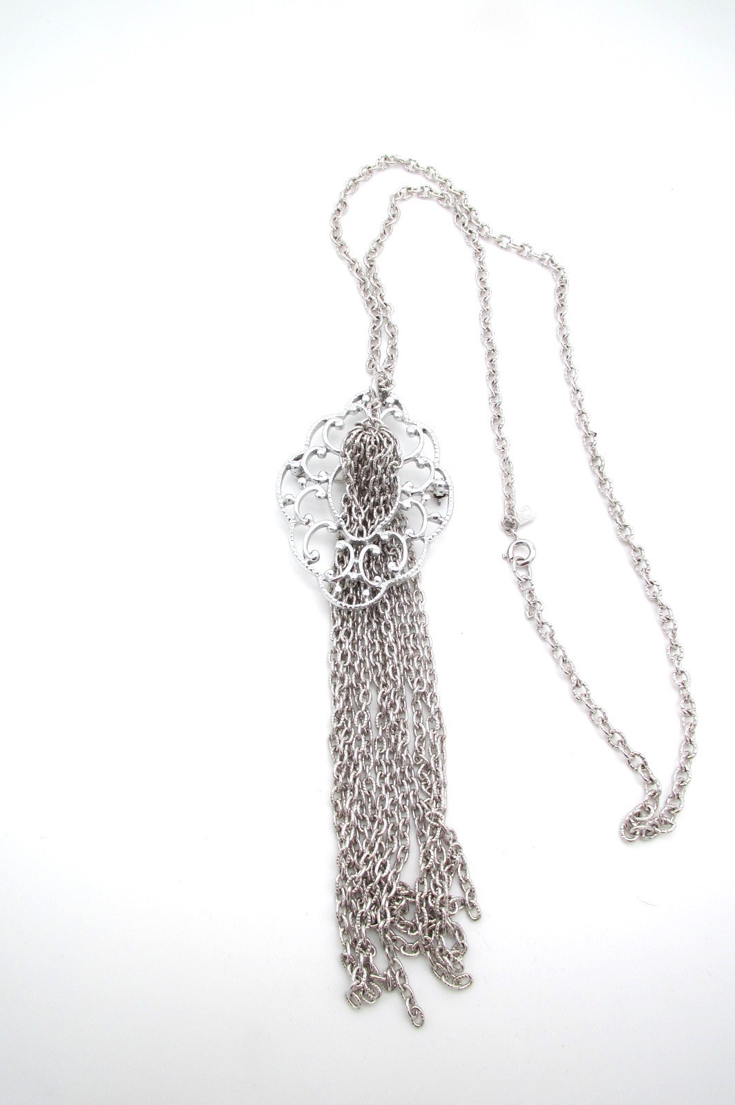 Vtg Emmons Silver Tone “Show Off” Convertible Tassel Necklace/Brooch Combo