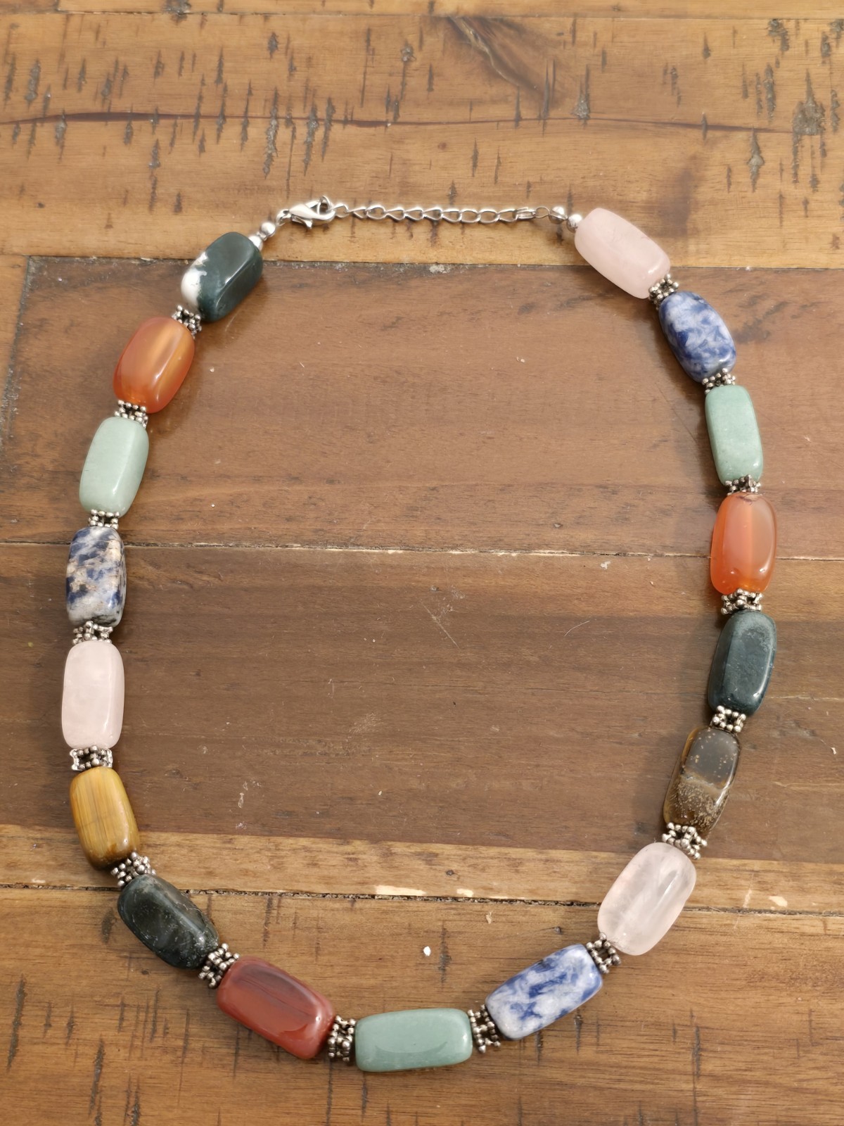 Vintage Necklace Rose Quartz Jade Tigers Eye Estate Fine Jewelry Pre-Owned Stone