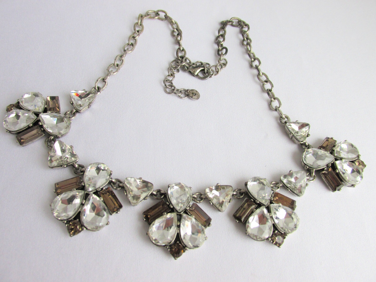 Vintage Stella & Dot Clear & Topaz Mirrored Rhinestone Necklace Bib Statement