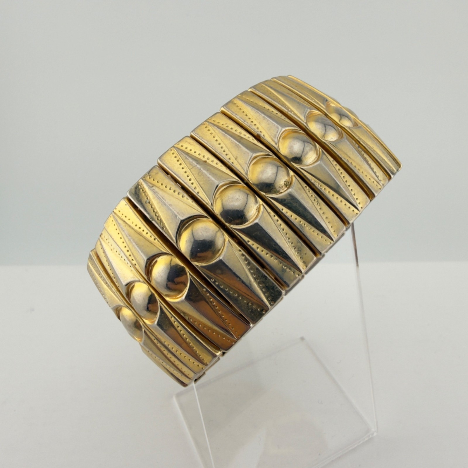 Vintage Expansion Bracelet Stretch Wide Gold Tone Geometric