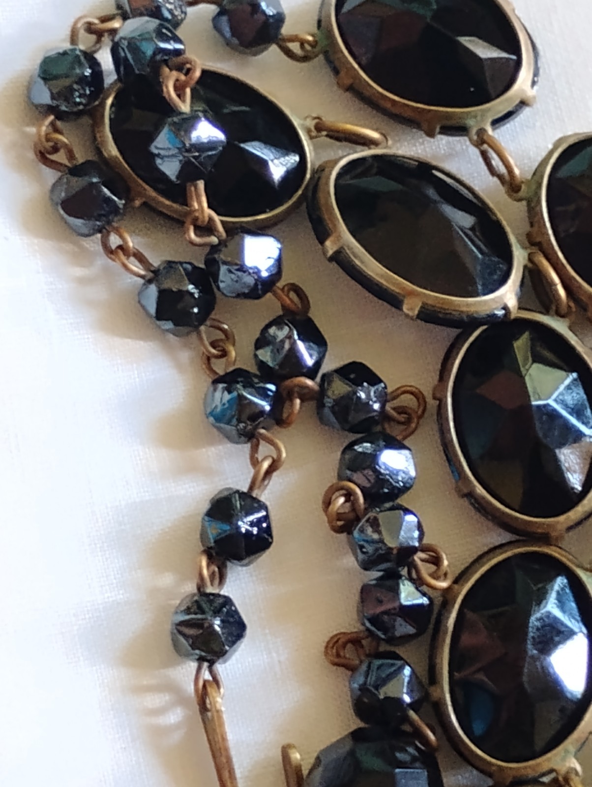Art Deco Era Bohemian Black Glass Necklace Adjustable 14-18 Inches Beads 5/8 In