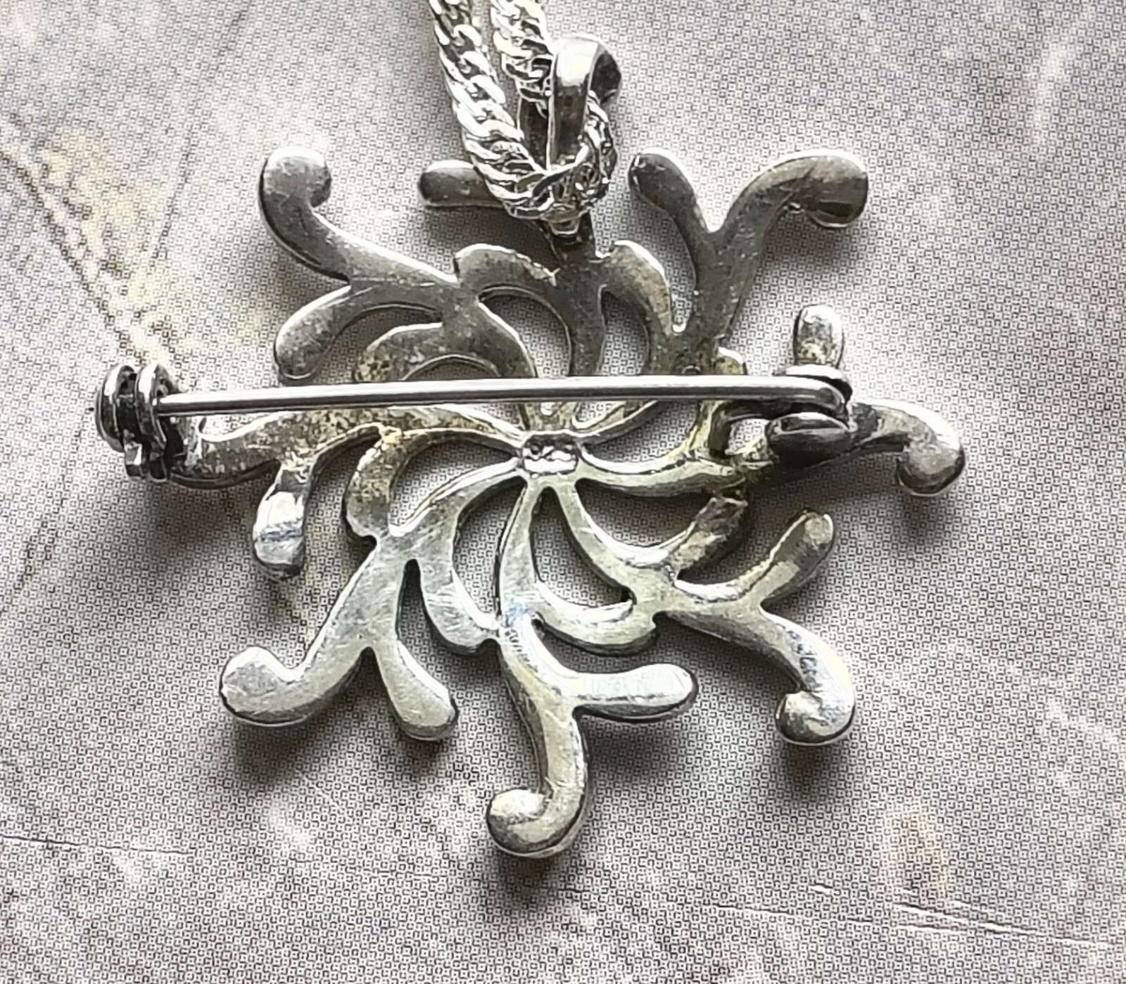Vintage Sterling 925 Silver Fire Star Convertible Brooch Pendant Necklace