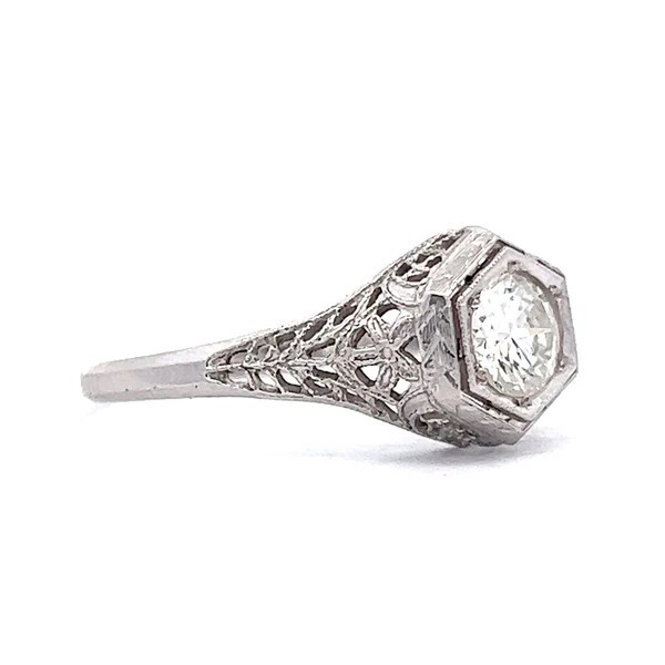 Art Deco Style Round Cut Lab Created Diamond 925 Silver Engagement Filigree Ring