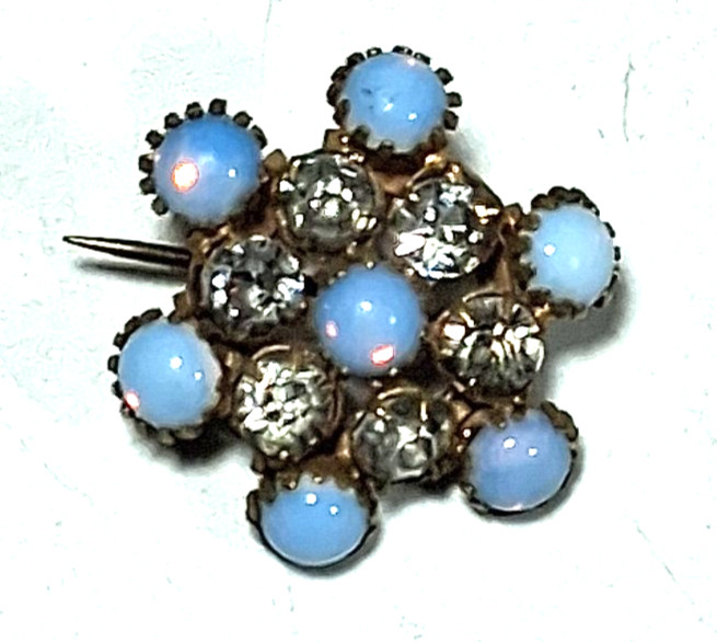 Antique Victorian Gold Wash Opaline Glass Clear Rhinestone Flower Brooch C Clasp