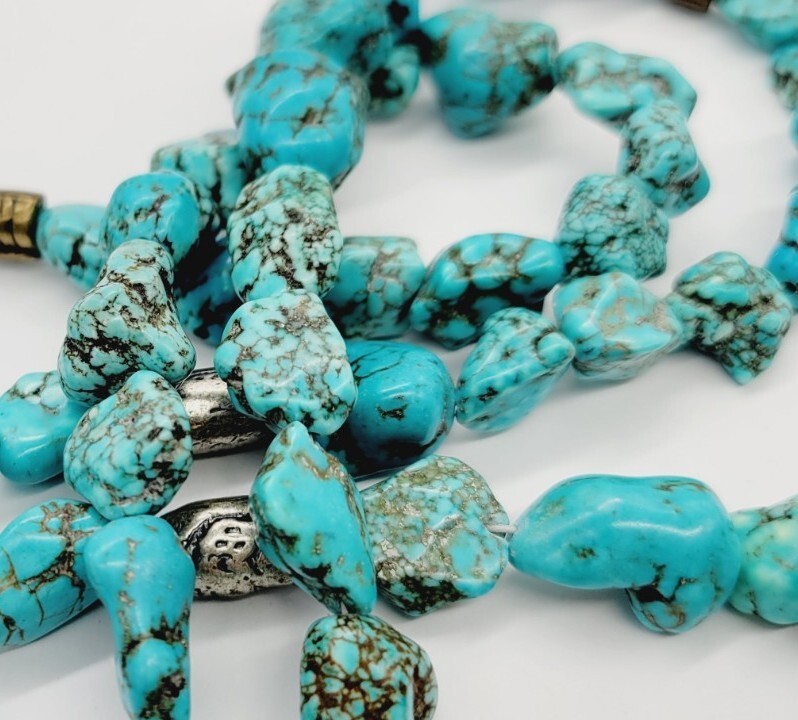 Coldwater Creek Faux Turquoise Stone Nugget Necklace Vintage 35 in