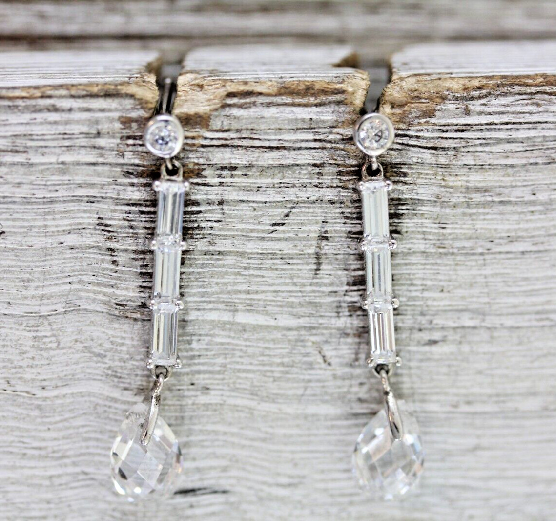 VINTAGE CZ STERLING SILVER DROP DANGLE EARRINGS 925 PRETTY DESIGNER CLASSIC