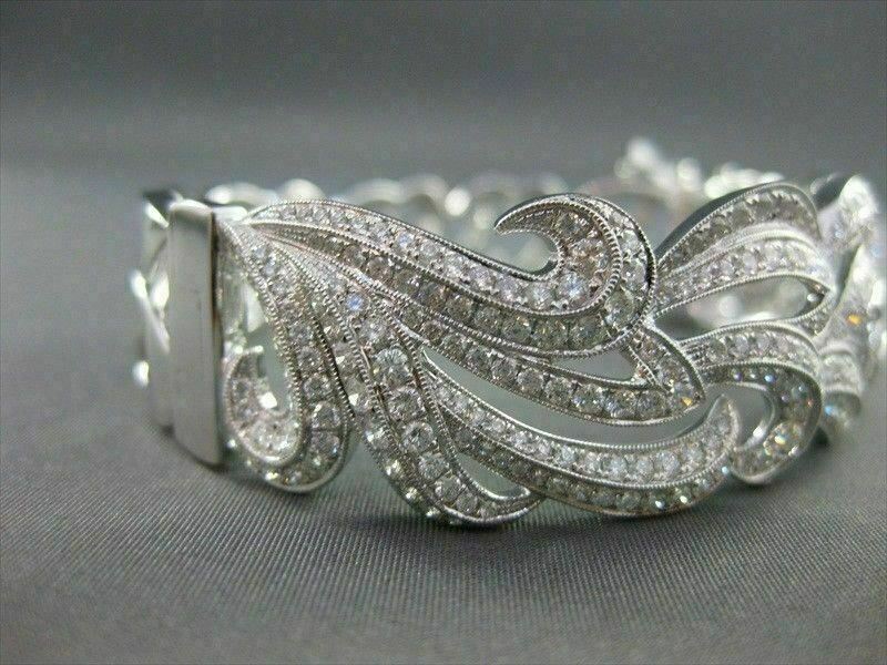 ANTIQUE WIDE 5.48CT DIAMOND 18KT WHITE GOLD BANGLE BRACELET F VS/VVS #G00114